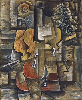 Pablo Picasso. Violin and Grapes. Ceret and Sorgues, spring summer 1912. Oil on canvas. 24 x 20 61 x 50.8 cm. 2019 Estate of Pablo Picasso